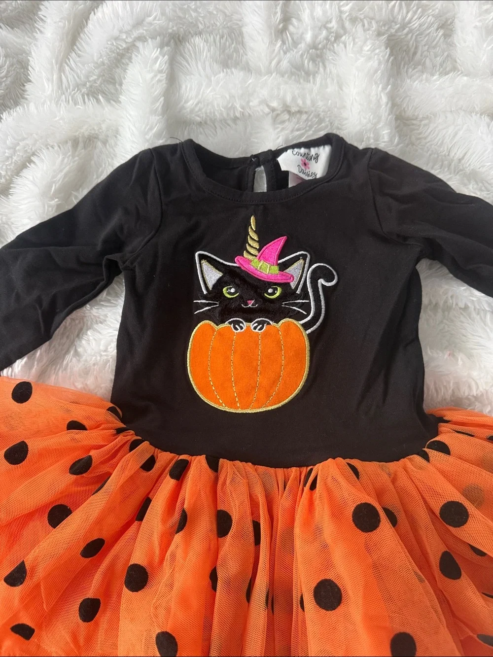 Counting Daisies Black & Orange Halloween Cat Pumpkin Dress